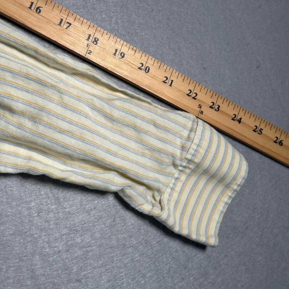 Banana Republic Mens Linen Cotton Striped Button Down Shirt Yellow Blue Medium